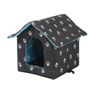 Outdoor Cat House, Cat Houses for Outdoor Cats, Weatherproof Warm and Insulated Cat House with Transparent Curtain Pet House, Stray Cats Shelter (Black, Medium-Houses)
