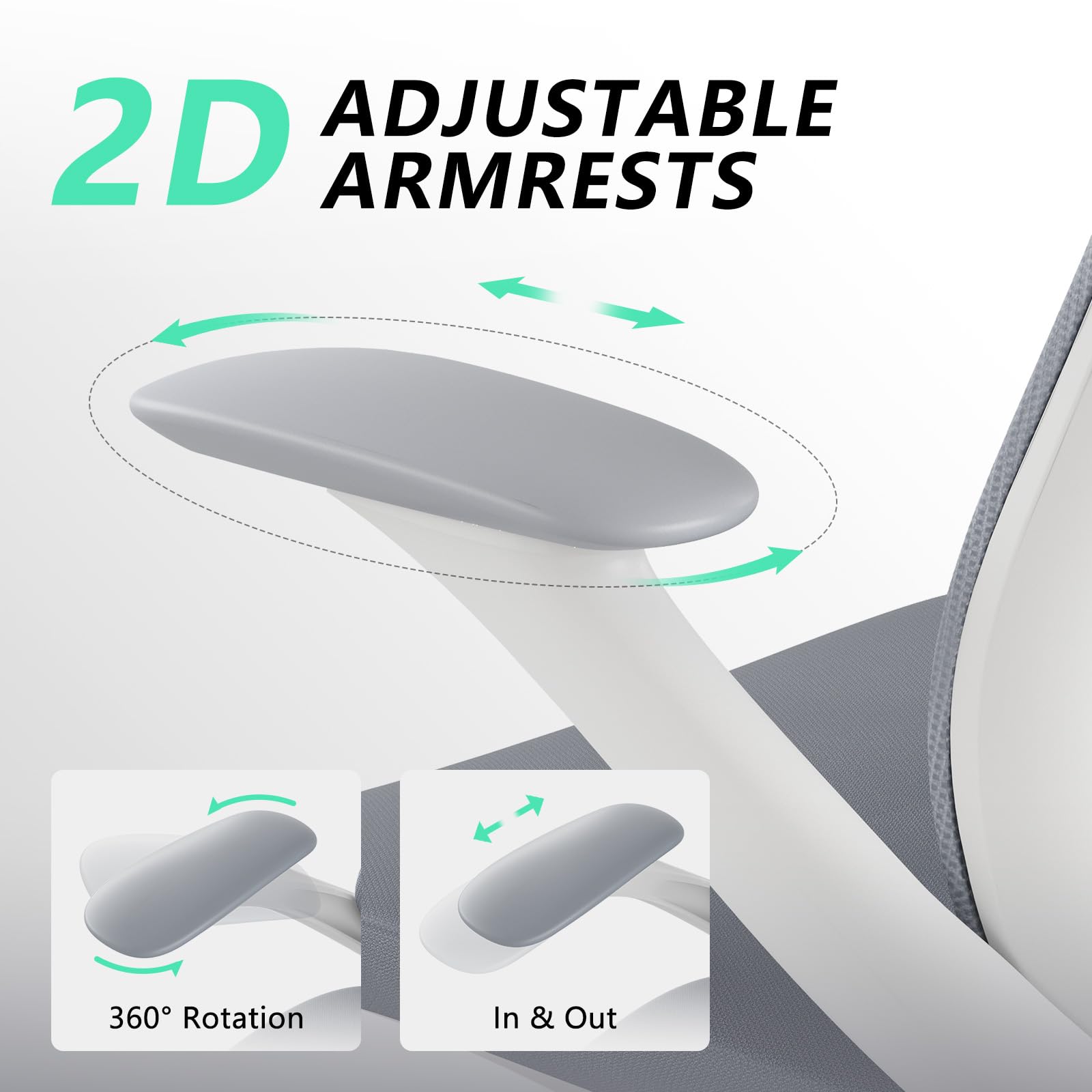 Ergonomic Office Chair, High Back Mesh Desk Chair with Lumbar Support, 360° Swivel & Slide-Adjustable Arms, Tilt Lock and Recline, Breathable Task Chair for Home Office & Gaming (Grey)