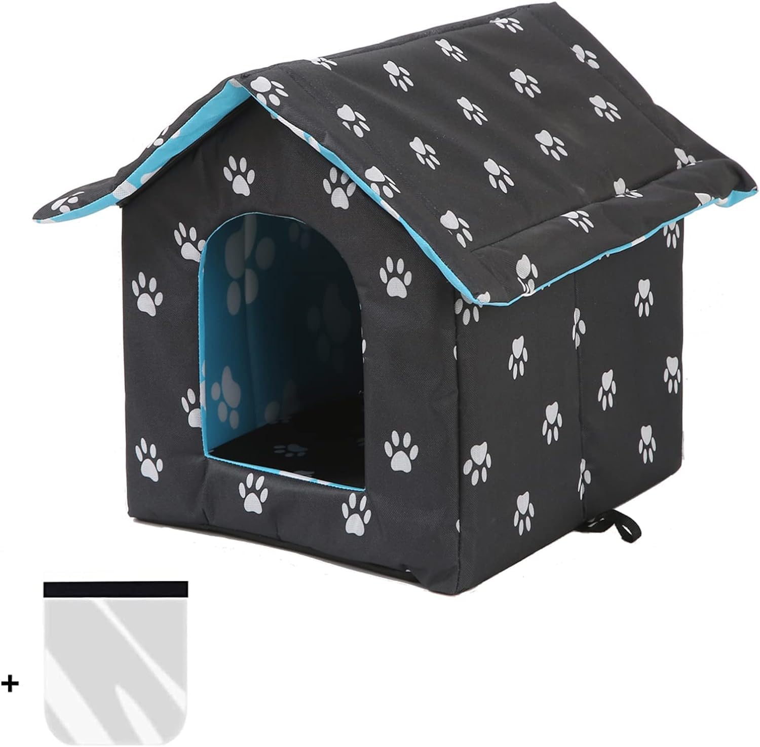 Outdoor Cat House, Cat Houses for Outdoor Cats, Weatherproof Warm and Insulated Cat House with Transparent Curtain Pet House, Stray Cats Shelter (Black, Medium-Houses)