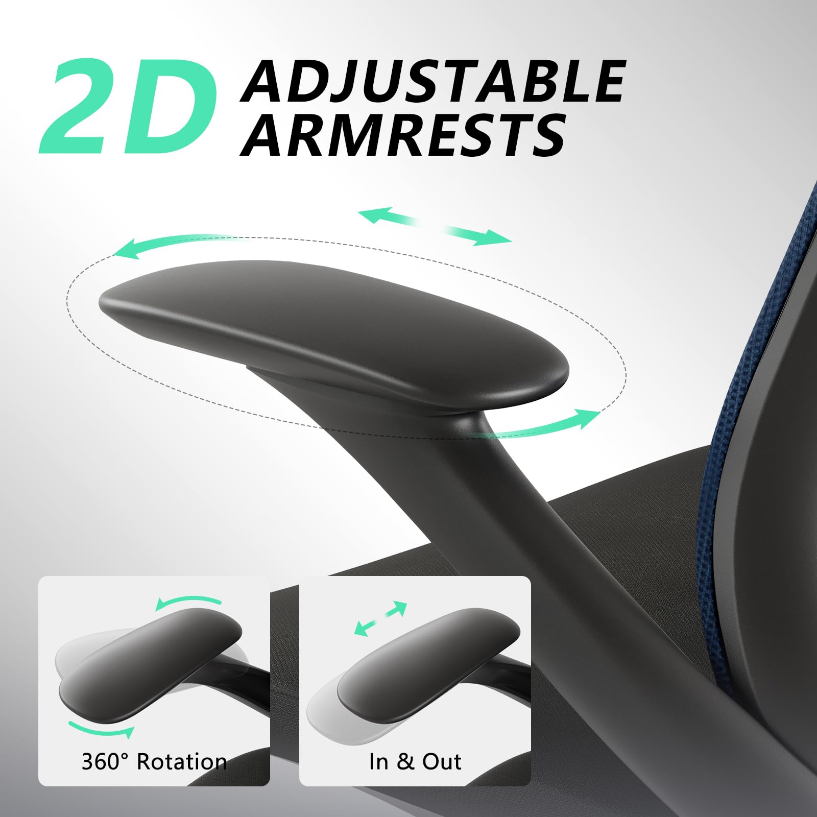 Ergonomic Office Chair, High Back Mesh Desk Chair with Lumbar Support, 360° Swivel & Slide-Adjustable Arms, Tilt Lock and Recline, Breathable Task Chair for Home Office & Gaming (Blue)