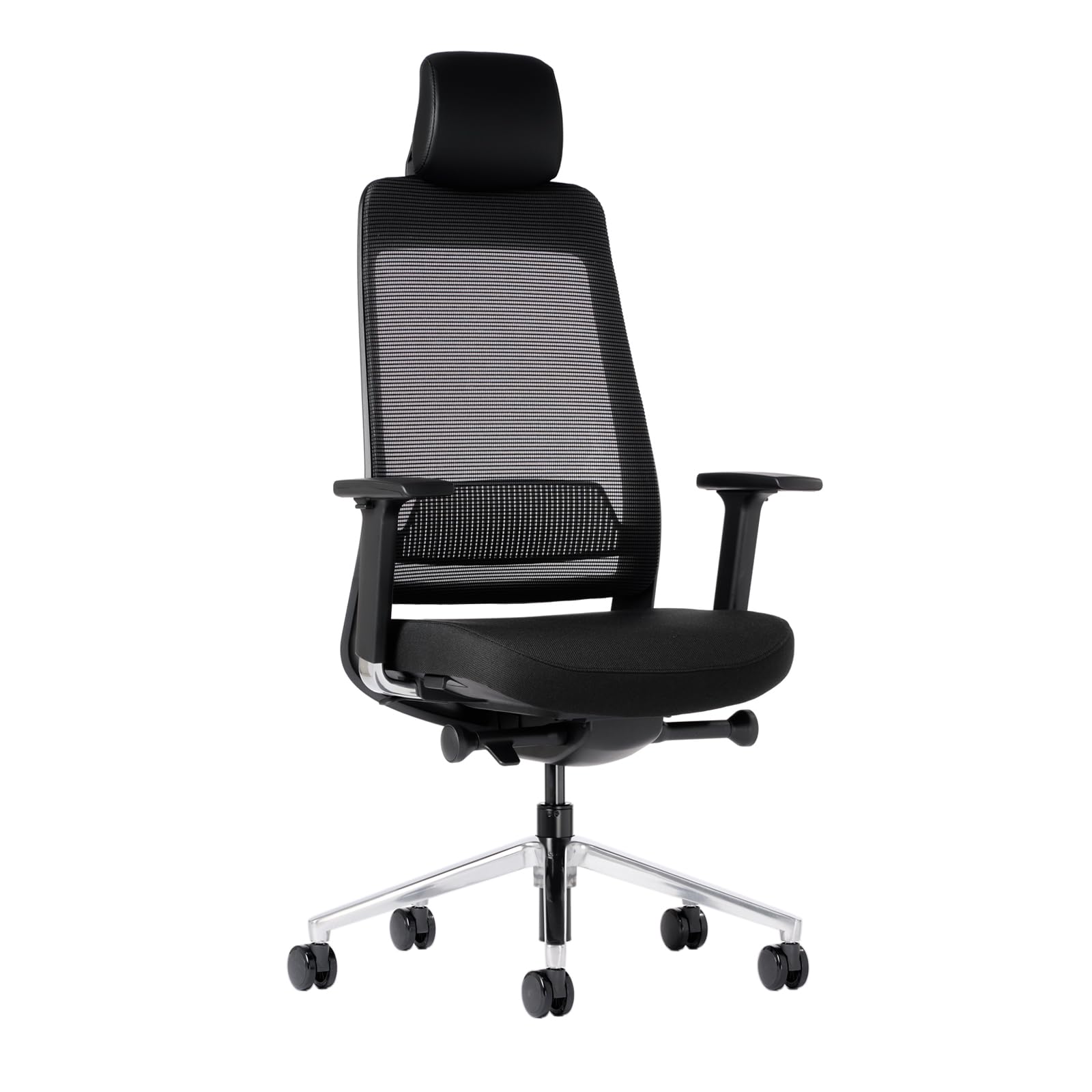 Ergonomic Mesh Office Chair with Headrest, High Back Executive Chair, 4D Adjustable Armrests, Adjustable Lumbar Support, Sliding Seat & Multi-Position Tilt Lock, Aluminum Base – Black