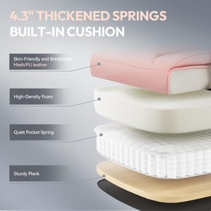 Big and Tall Office Chair with Pocket Springs Cushion,High Back Computer Gaming Chairs with Adjustable Armrests,Executive Desk Chairs with Lumbar Support and Footrest,PU Leather-Pink