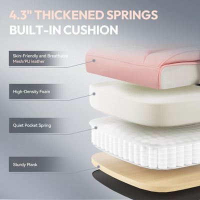 Big and Tall Office Chair with Pocket Springs Cushion,High Back Computer Gaming Chairs with Adjustable Armrests,Executive Desk Chairs with Lumbar Support and Footrest,PU Leather-Pink