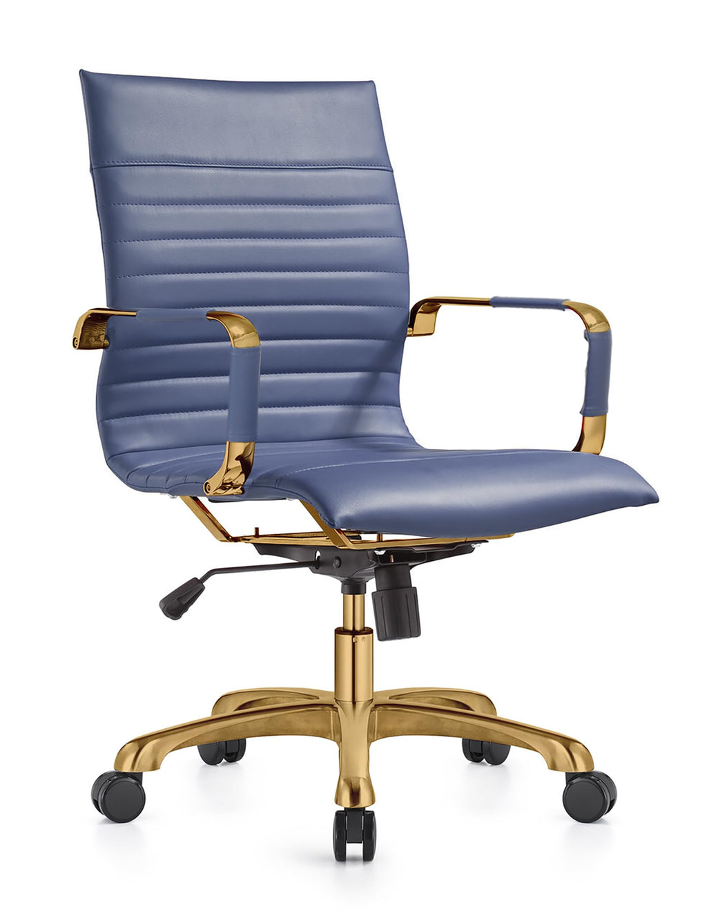 Modern Ergonomic Executive Office Chair, High-Back Leather Conference Desk Chair with Adjustable Height, Tilt Control, 360° Swivel & Gold Frame for Home Office
