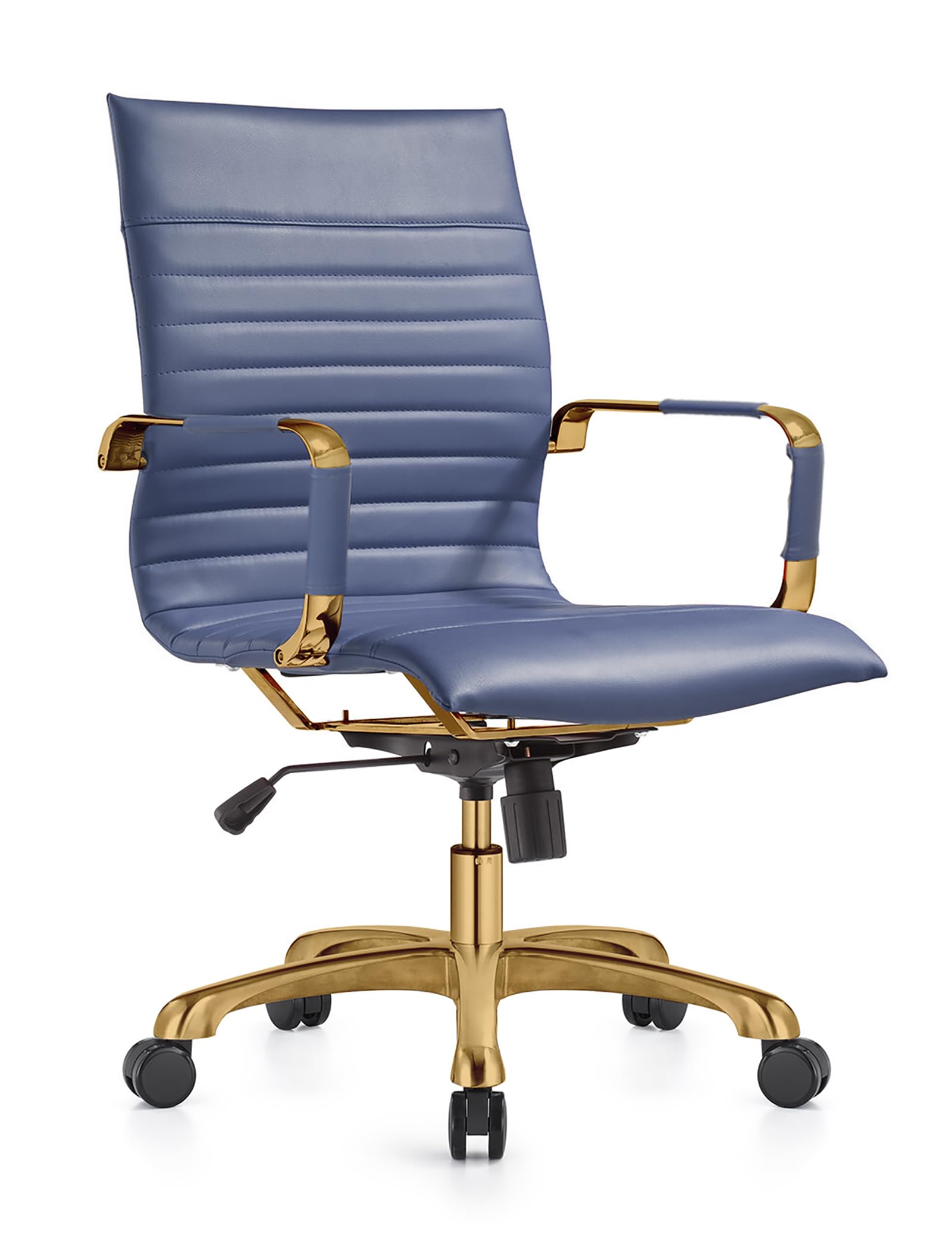 Modern Ergonomic Executive Office Chair, High-Back Leather Conference Desk Chair with Adjustable Height, Tilt Control, 360° Swivel & Gold Frame for Home Office