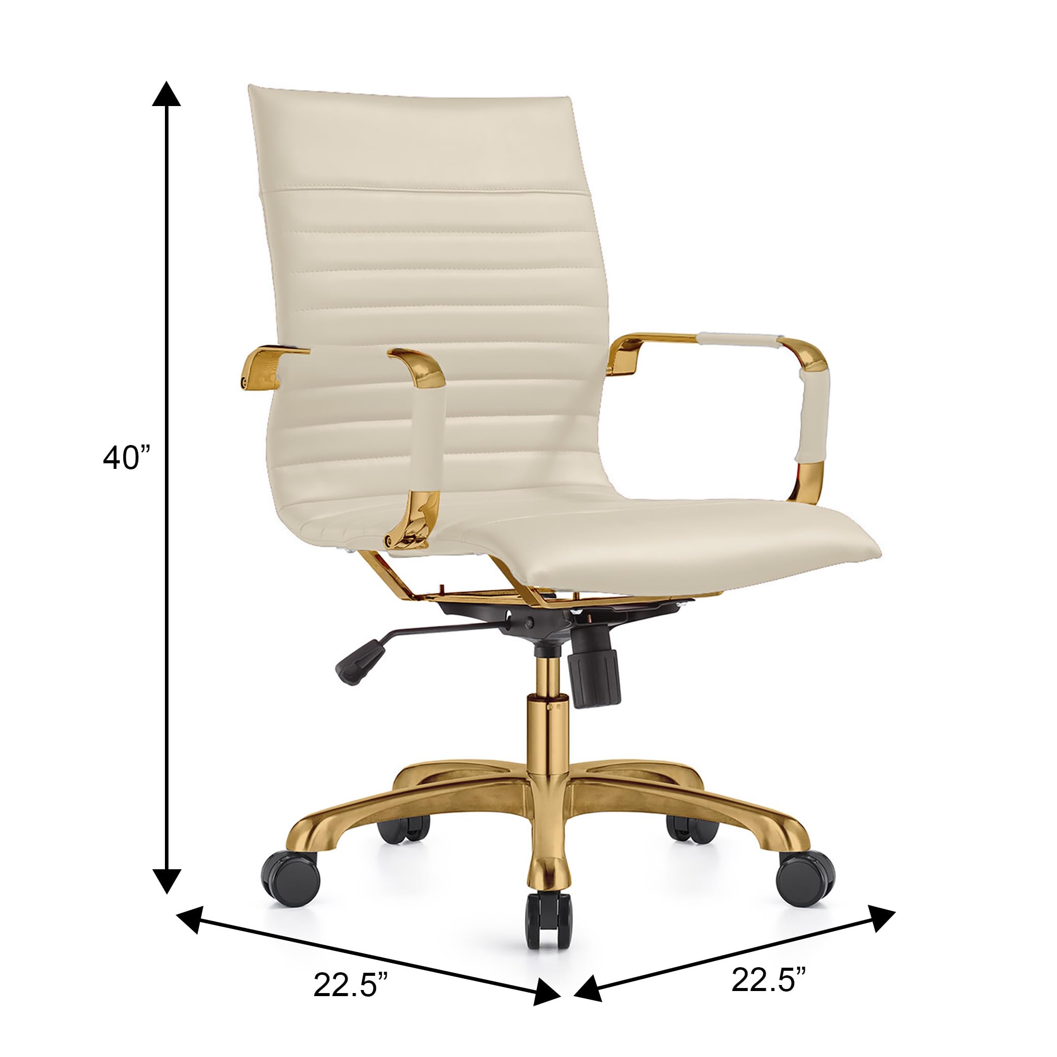 Modern Ergonomic Executive Office Chair, High-Back Leather Conference Desk Chair with Adjustable Height, Tilt Control, 360° Swivel & Gold Frame for Home Office