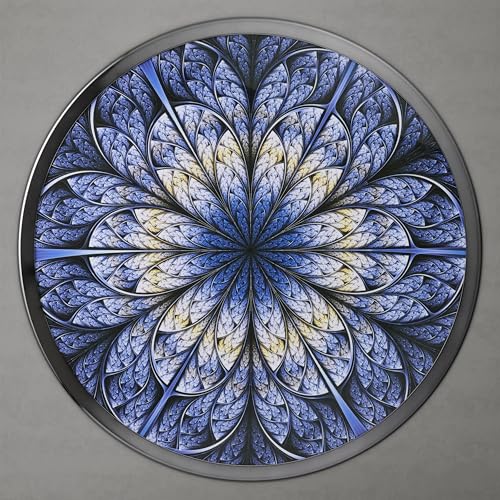 Modern 24" Tall Round End Table with Printed Tabletop and Iron Metal Base, Accent Furniture, Pedestal Stand for Living Room, Home Office, Black with Geometric Floral