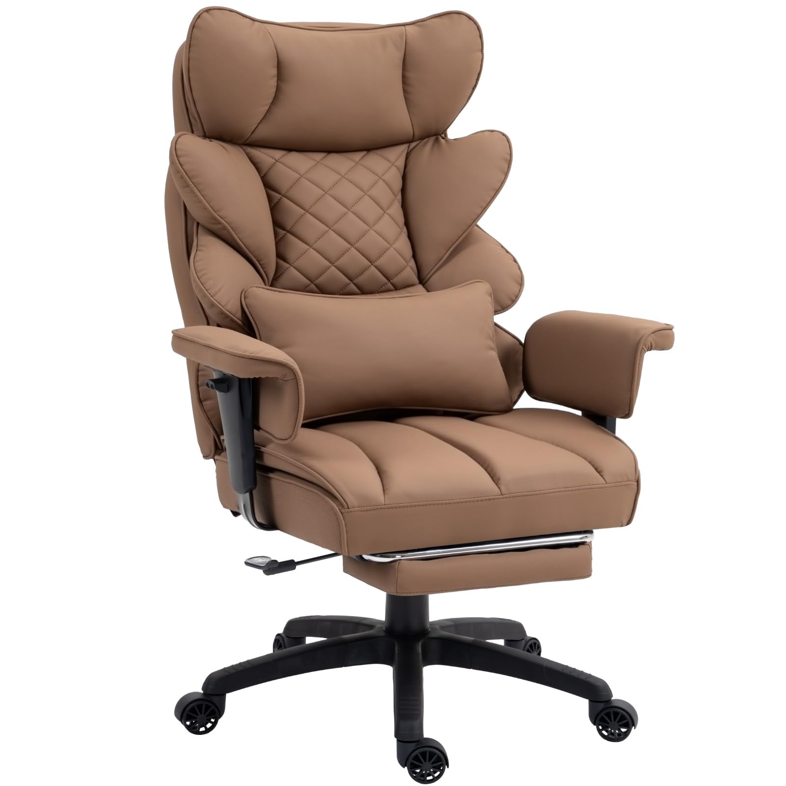 Big and Tall Office Chair with Pocket Spring Cushion,High Back Computer Gaming Chairs with Adjustable Armrests,Executive Desk Chairs with Lumbar Support and Footrest,PU Leather-Brown