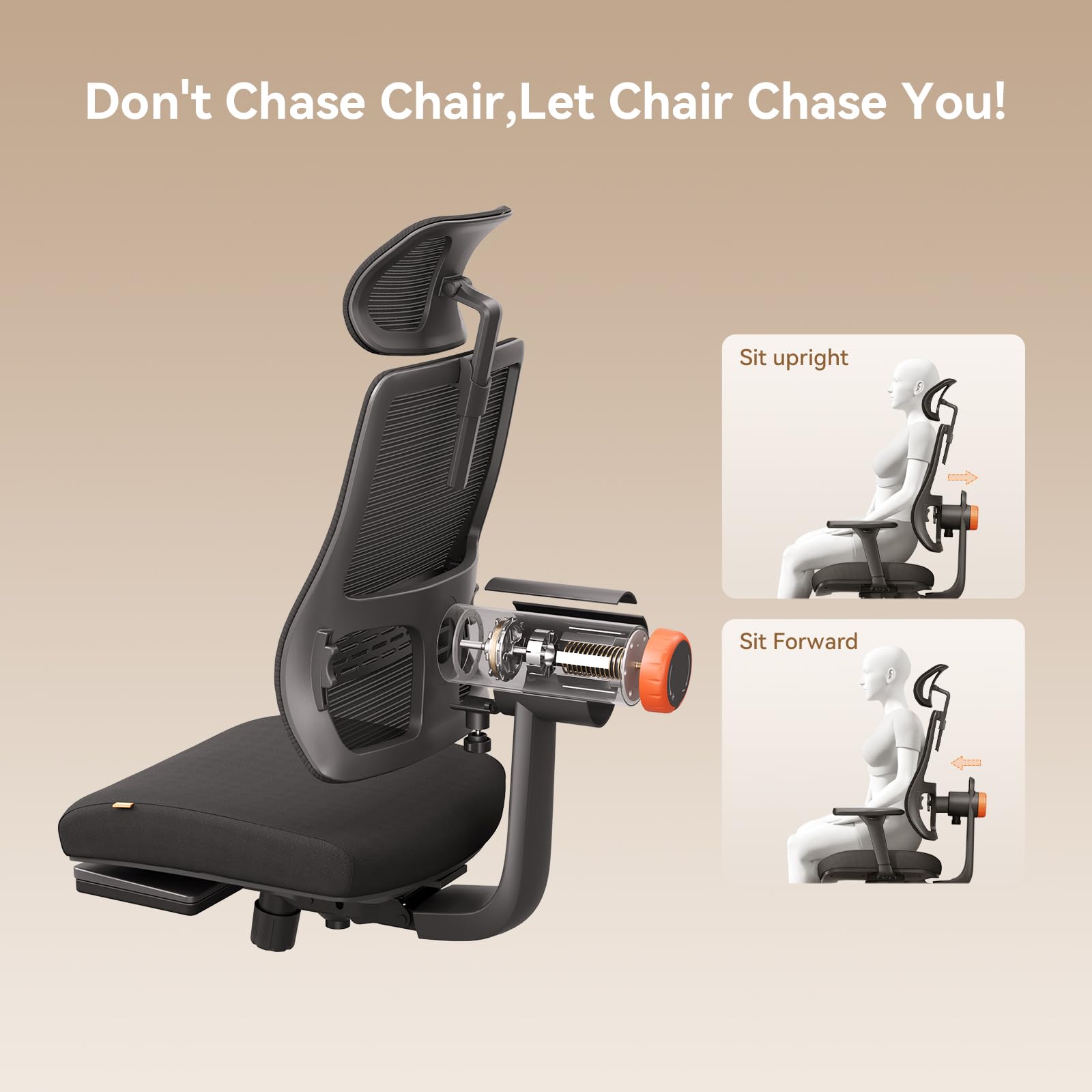 Office Chair Ergonomic with Footrest, Auto-Following Lumbar Support, High Back Desk Chair with 4D Armrest,136° Tilt Lock, Adjustable Seat Depth & Height (Upgrade with Laptop Tray, Black)