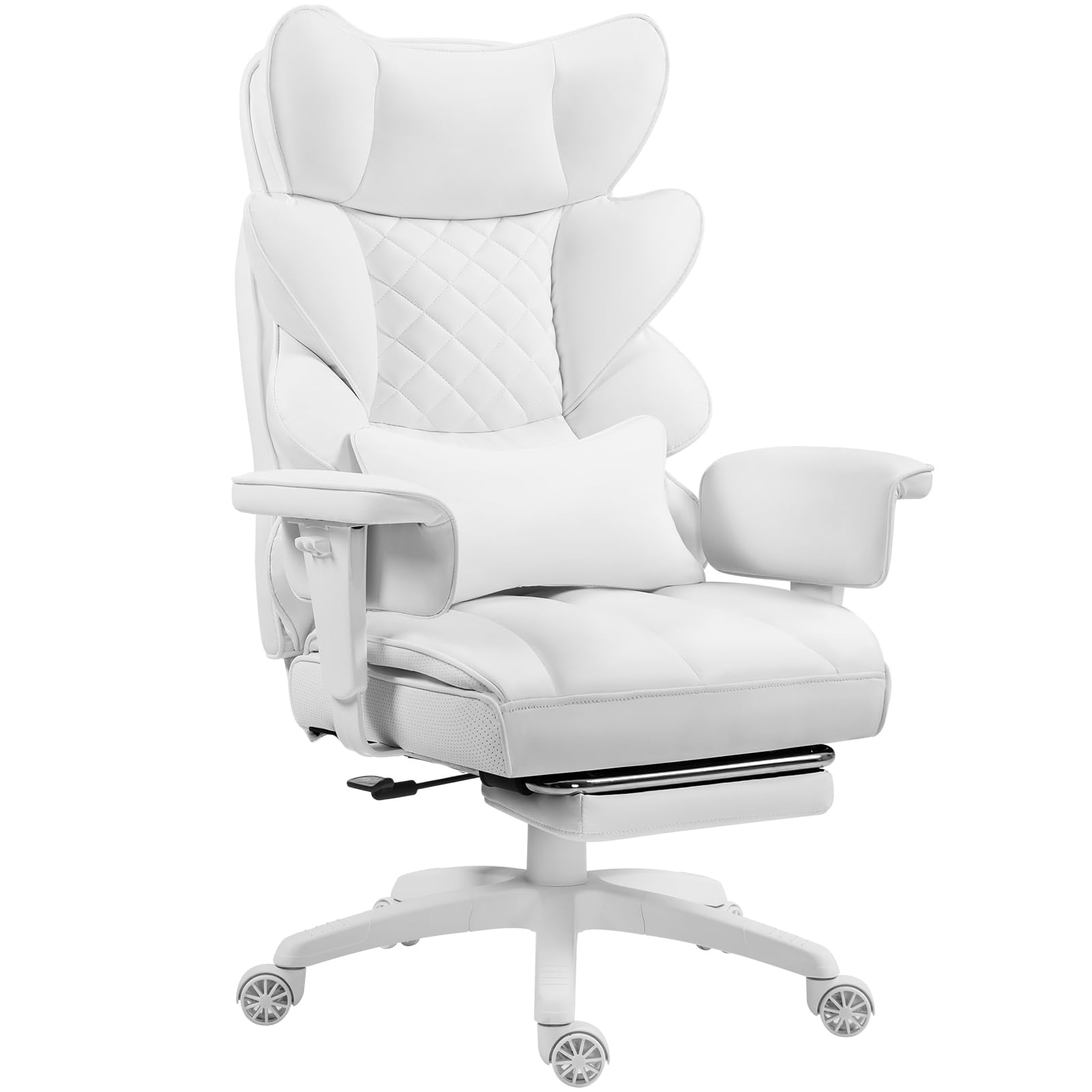 Big and Tall Office Chair with Pocket Spring Cushion, High Back Computer Gaming Chairs with Adjustable Armrests and Lumbar Support,Executive Desk Chairs with Footrest(PU Leather,White)