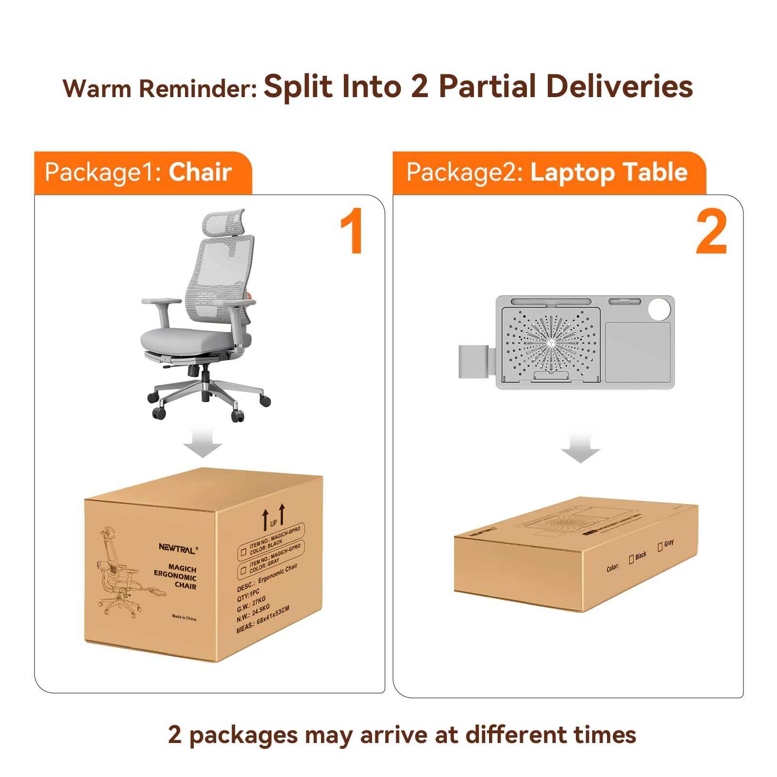 Ergonomic Home Office Chair-Office Desk Chair with Footrest, Auto-Following Backrest & Headrest, 4D Armrests, 96°-136° Recline (Gray, with Laptop Table)