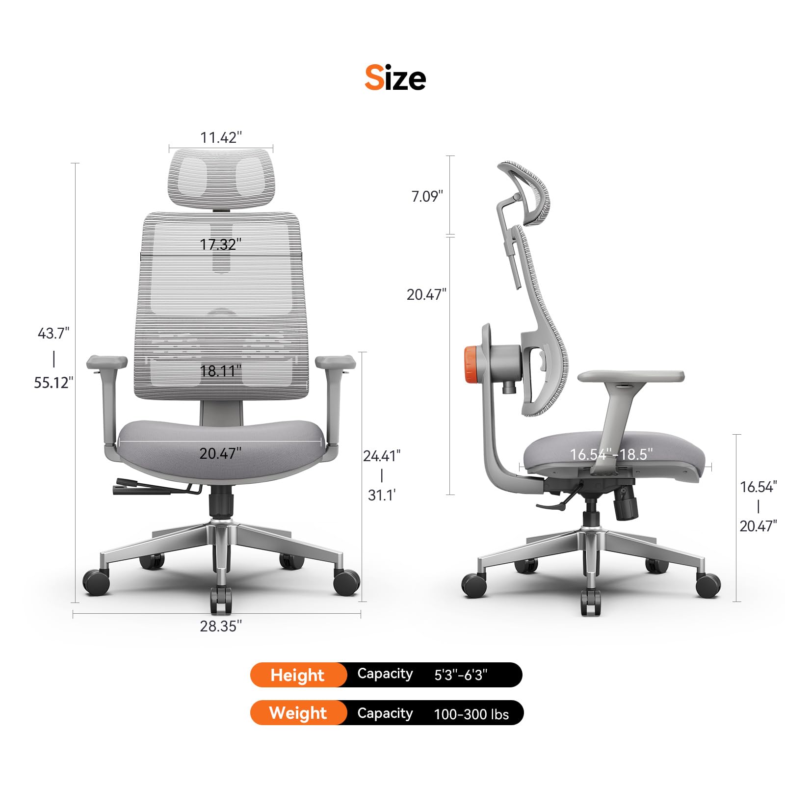 Ergonomic High-Back Office Chair, Home Office Desk Chair with Auto-Following Lumbar Support, Adjustable Headrest, 3D Armrest, Seat Depth & Heigh Adjustable, 96°-126° Recline