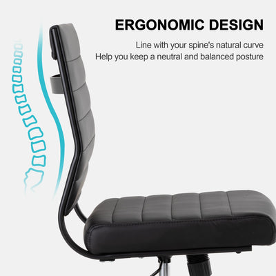 Office Desk Chair No Arms, Mid Back Ergonomic Swivel Black Armless Conference Room Chairs, Adjustable Height PU Leather Home Desk Chair, Modern Small Rolling Computer Task Chair
