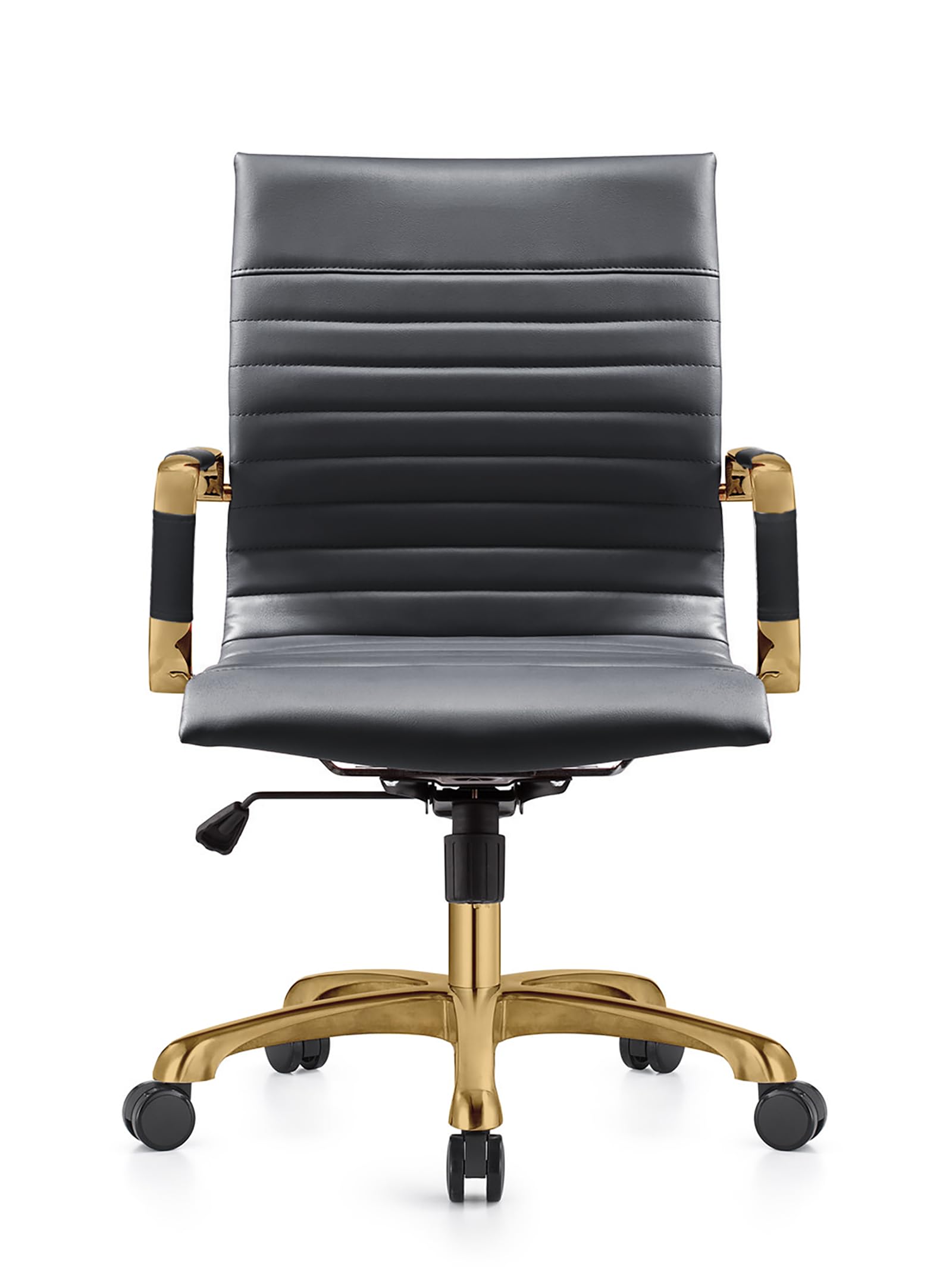 Modern Ergonomic Executive Office Chair, High-Back Leather Conference Desk Chair with Adjustable Height, Tilt Control, 360° Swivel & Gold Frame for Home Office