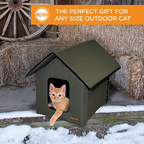 Heated Outdoor Cat House for Outside Pets in Winter, Weatherproof Outdoor House for Ferals, Insulated Kitty Shelter, 2 Doors, Waterproof Heated Cat Bed, Safety Listed - Log Cabin 20W