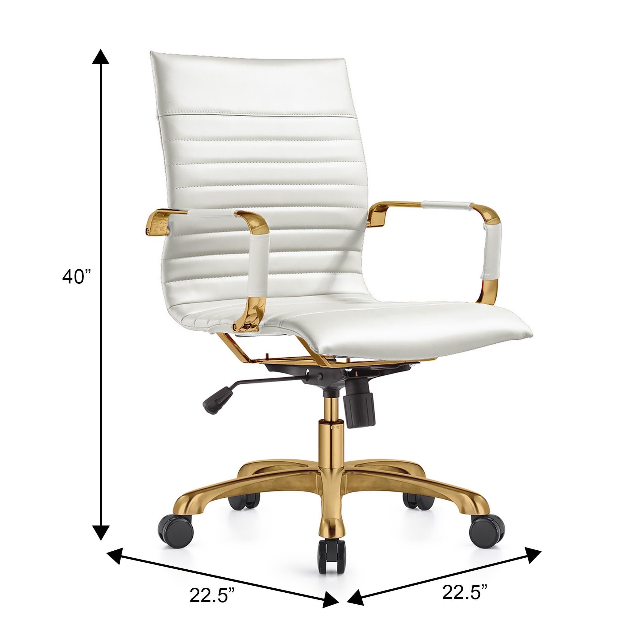 Modern Ergonomic Executive Office Chair, High-Back Leather Conference Desk Chair with Adjustable Height, Tilt Control, 360° Swivel & Gold Frame for Home Office