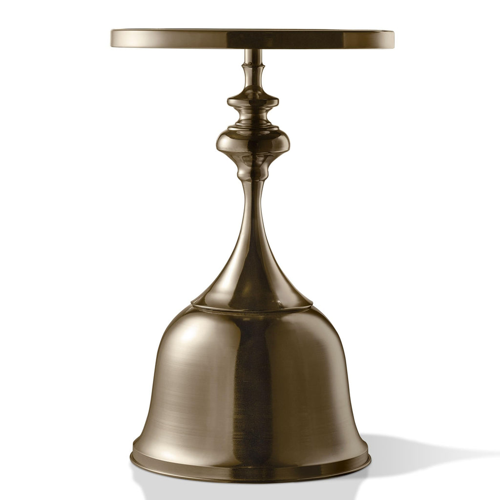 Modern 24" Tall Round End Table with Decorated Tabletop and Iron Metal Base, Accent Furniture, Elegant Pedestal Stand for Living Room, Home Office, Antique Brass