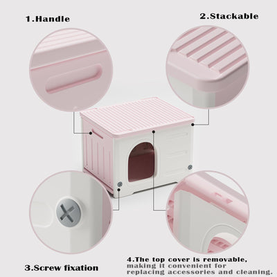 Plastic Cat House for Outdoor Indoor Use, Stackable Feral Cat Shelter Indoor Cat House Weatherproof Waterproof Elevated (Pink)
