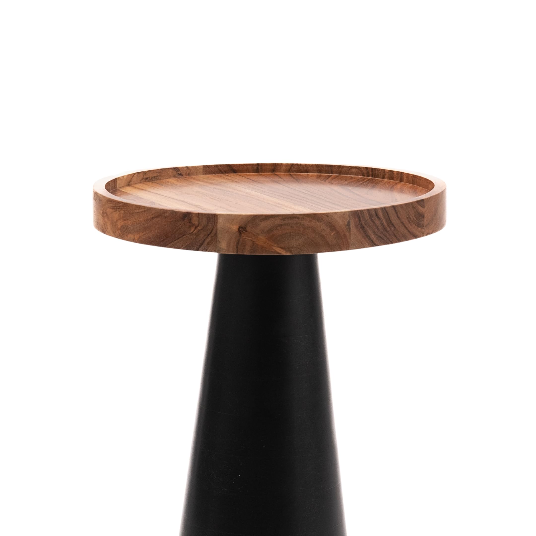 Mid-Century Farmhouse Cottagecore Accent End Table, Solid Wood Side Table with Tray Top,Pedestal Martini Table, Handmade Plant Stand Rustic Drink Table for Living Room, Bedroom, Black,Assembled