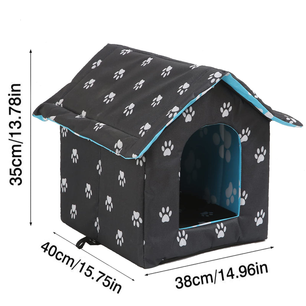 Outdoor Cat House, Cat Houses for Outdoor Cats, Weatherproof Warm and Insulated Cat House with Transparent Curtain Pet House, Stray Cats Shelter (Black, Medium-Houses)