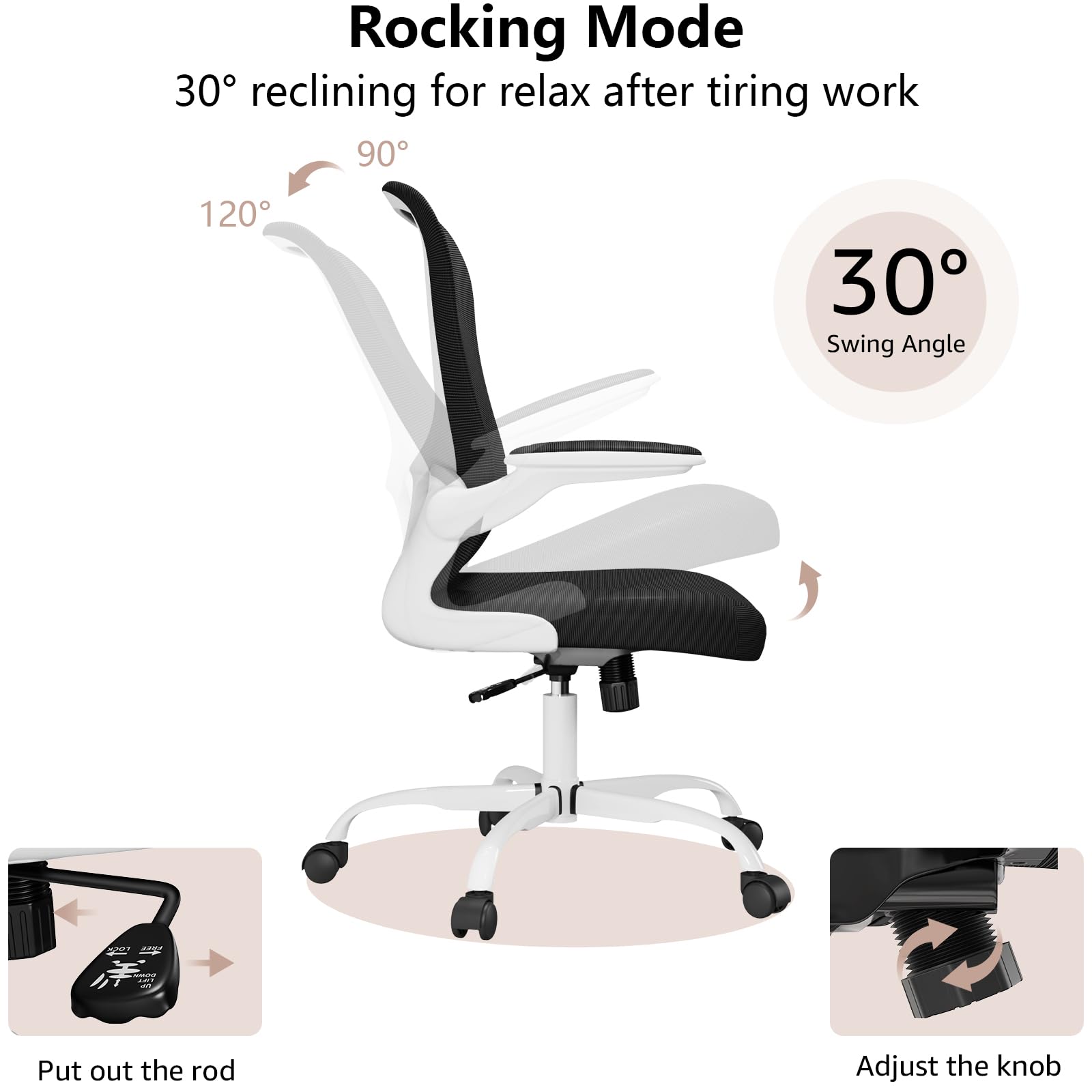 Ergonomic Office Chair, Comfort Swivel Home Office Task Chair, Breathable Mesh Desk Chair, Lumbar Support Computer Chair with Flip-up Arms and Adjustable Height