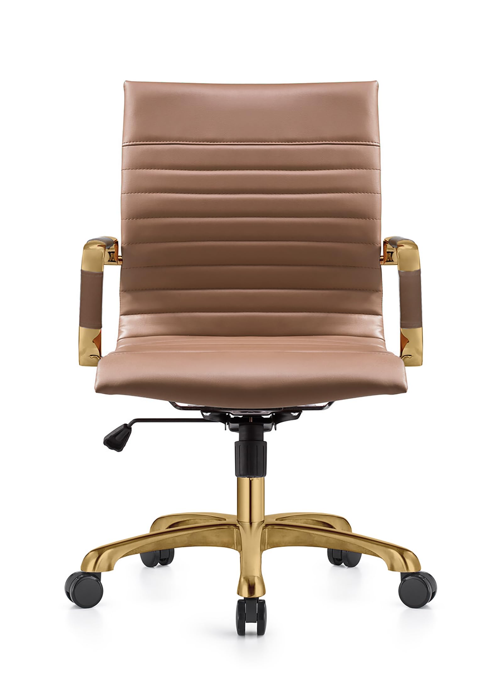 Modern Ergonomic Executive Office Chair, High-Back Leather Conference Desk Chair with Adjustable Height, Tilt Control, 360° Swivel & Gold Frame for Home Office