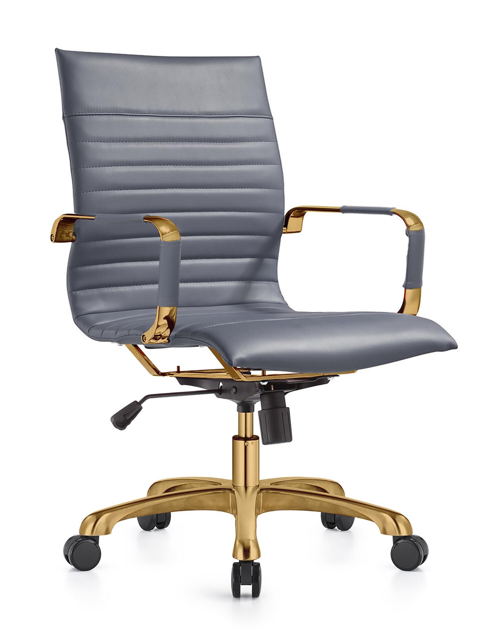 Modern Ergonomic Executive Office Chair, High-Back Leather Conference Desk Chair with Adjustable Height, Tilt Control, 360° Swivel & Gold Frame for Home Office