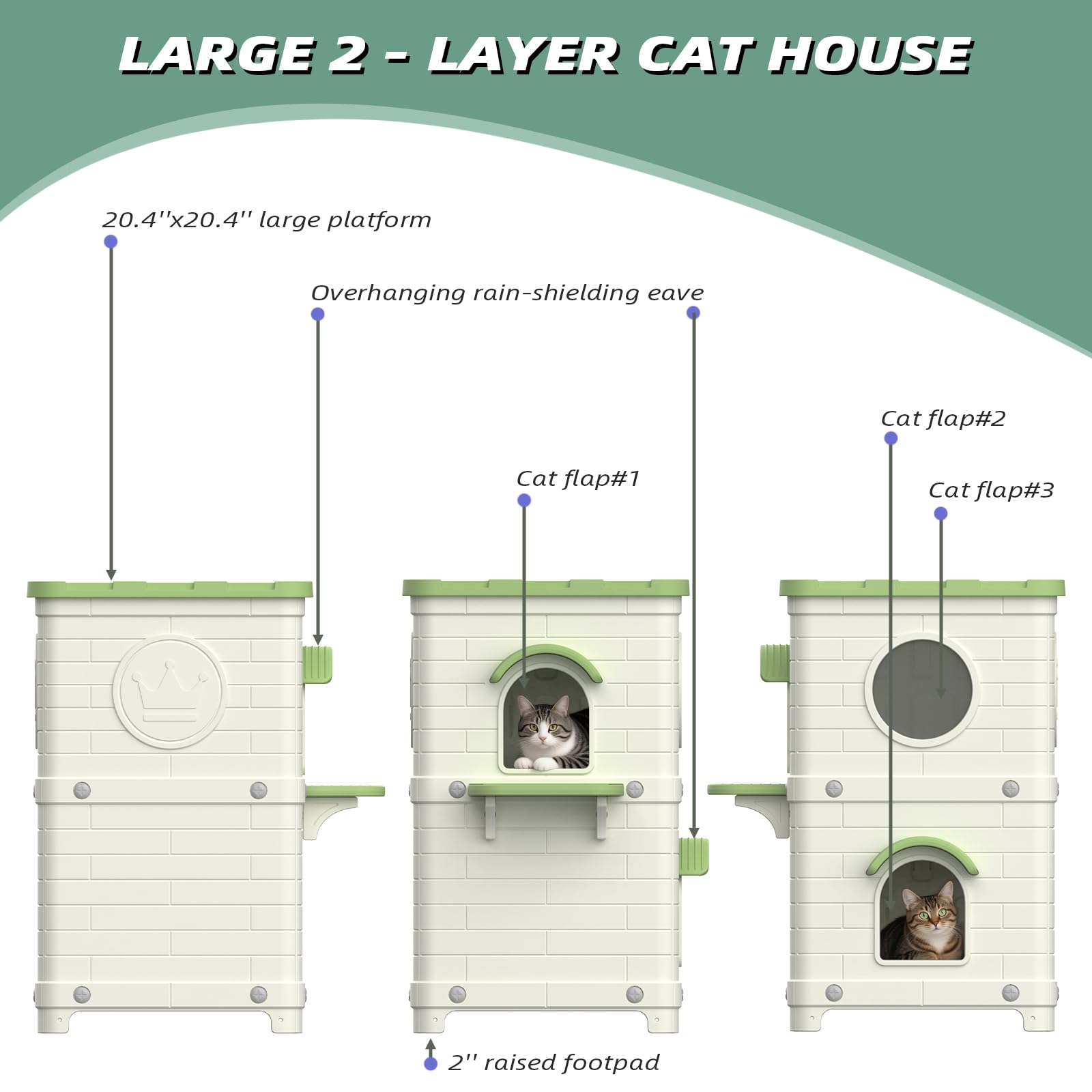 2-Story Large Outdoor Cat House - Weatherproof & Waterproof Elevated Shelter for Feral Cats, Sturdy Plastic Design, Easy Assembly Indoor/Outdoor Use
