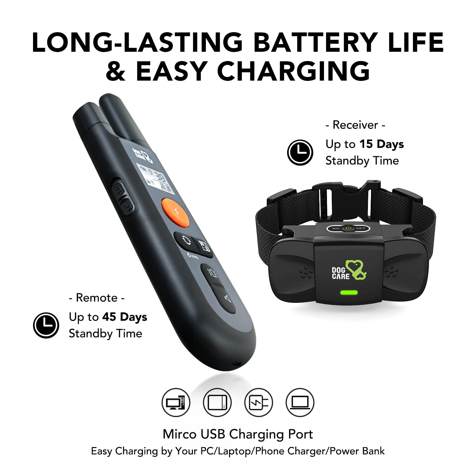 Dog Training Collar with Remote - Shock Collar for All Dogs with 1800FT Remote, Rechargeable Bark Control with Beep/Vibration/Shock Modes, Security Lock, Rainproof