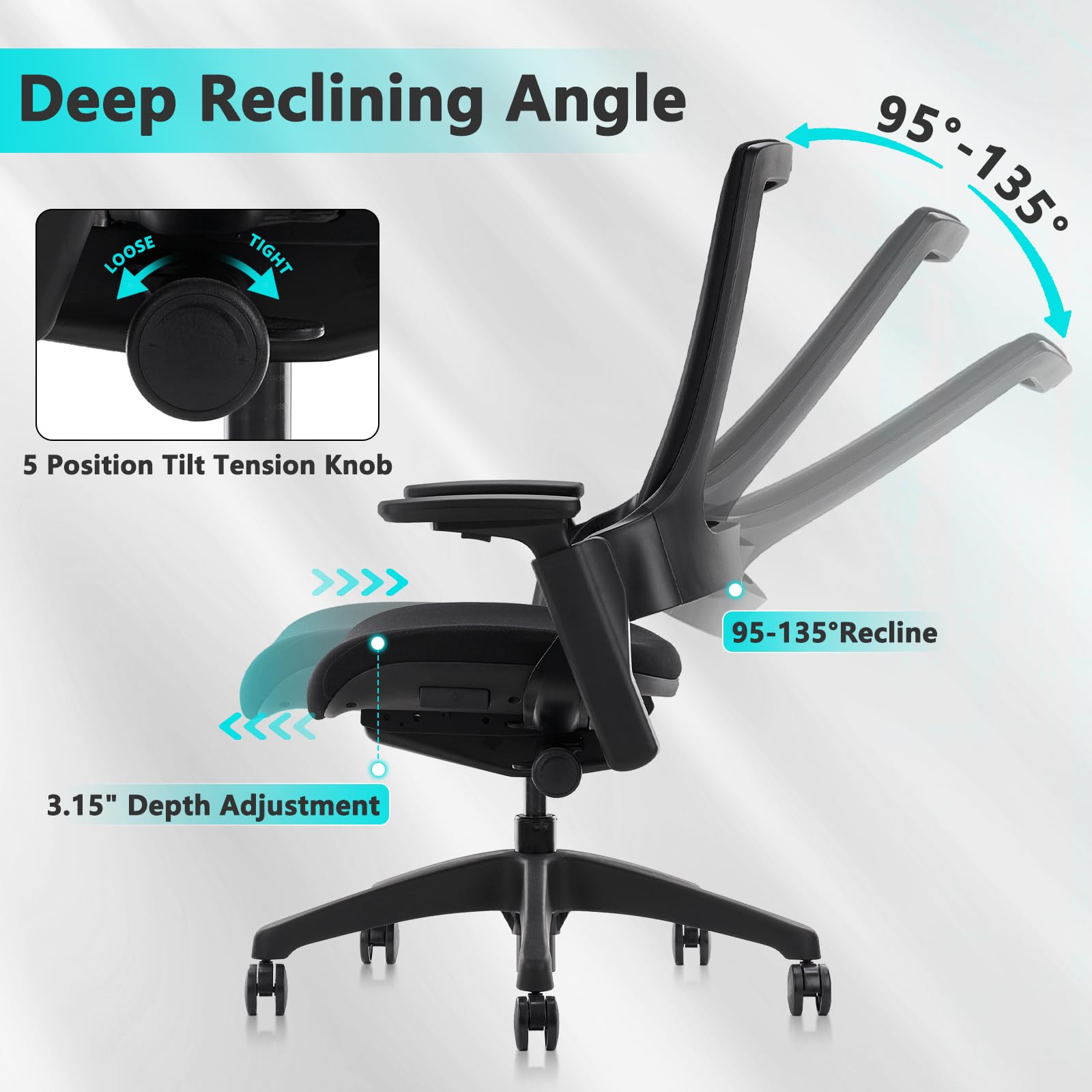 Swivel Executive Chair, Adjustable Ergonomic Computer Chair with 3D Armrest and Lumbar Support, Mesh Backrest Task Chair for Home Office Conference Room