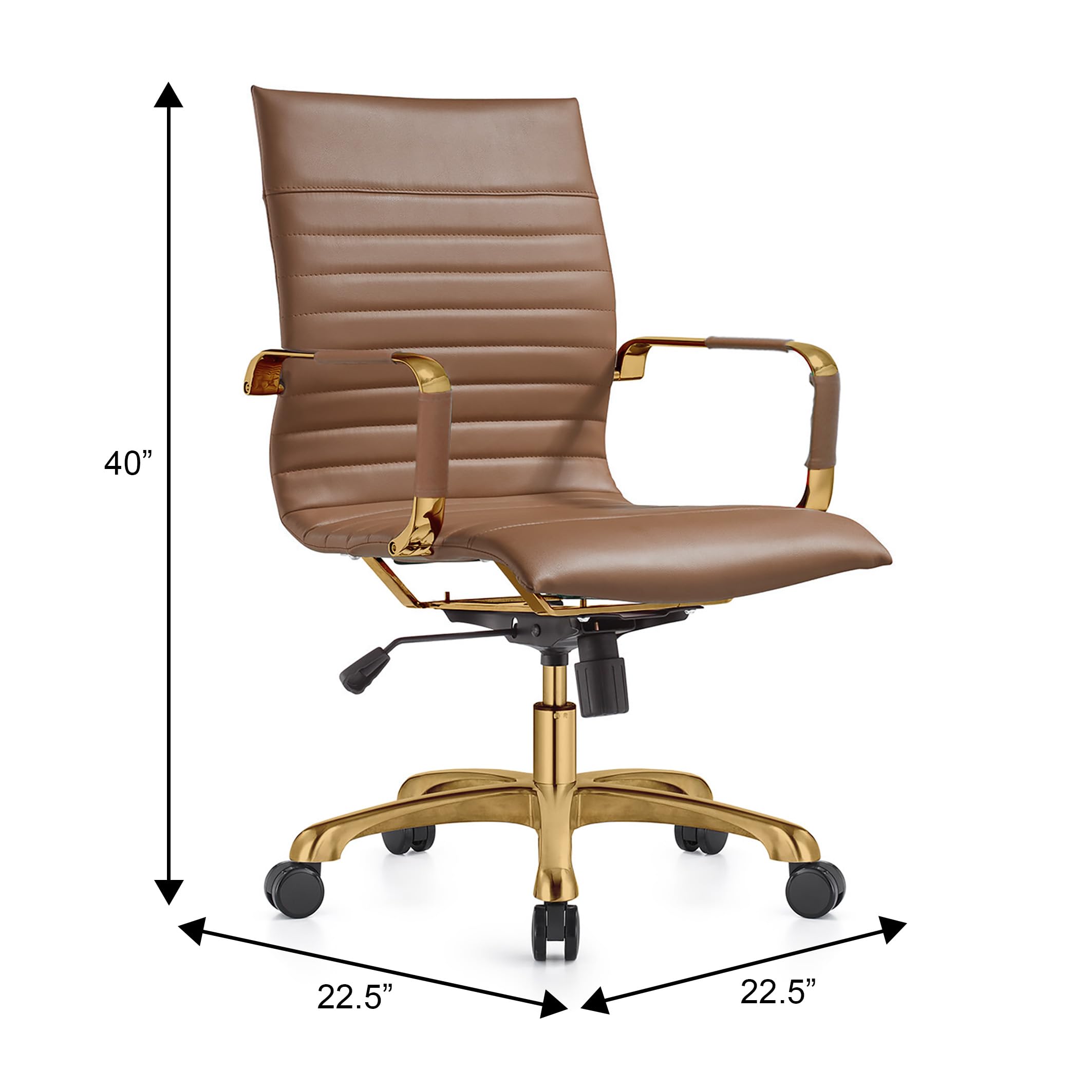 Modern Ergonomic Executive Office Chair, High-Back Leather Conference Desk Chair with Adjustable Height, Tilt Control, 360° Swivel & Gold Frame for Home Office
