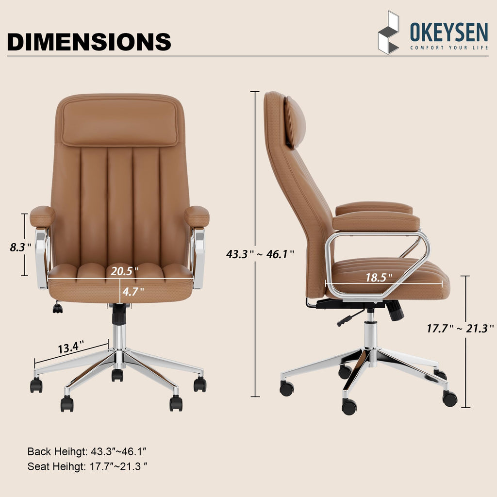 Okeysen Executive Office Chair, Modern Leather Chair with Headrest & Lumbar Support, High Back Ergonomic Chair with Padded Armrests & Seat, Height Adjustable Swivel Rolling Chair for Home Office.