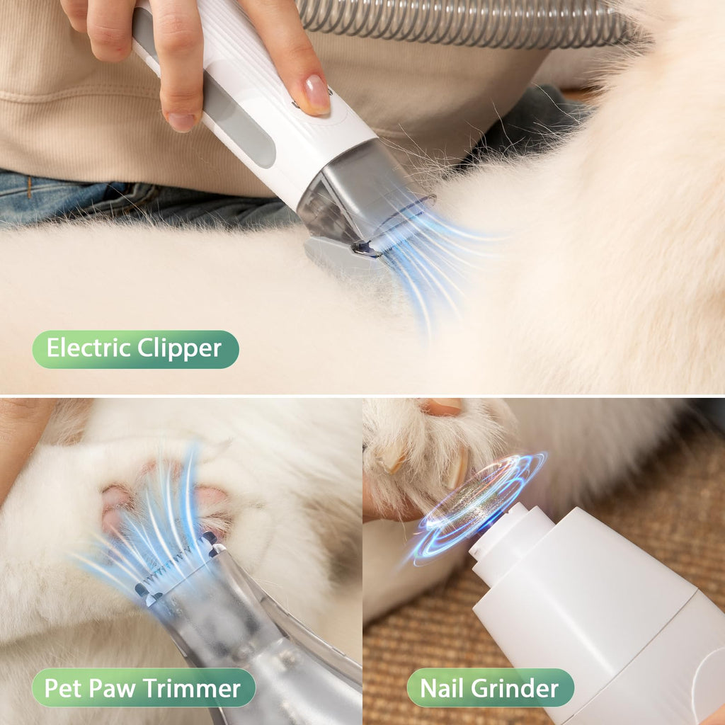 6-in-1 Dog Grooming Kit, Pet Grooming Vacuum for Shedding, Dog Hair Vacuum with Clipper Nail Trimmer Grinder, Pet Brush Groomer at Home, Low Noise Cats Hair Remover, 1.5L Dust Cup, Green