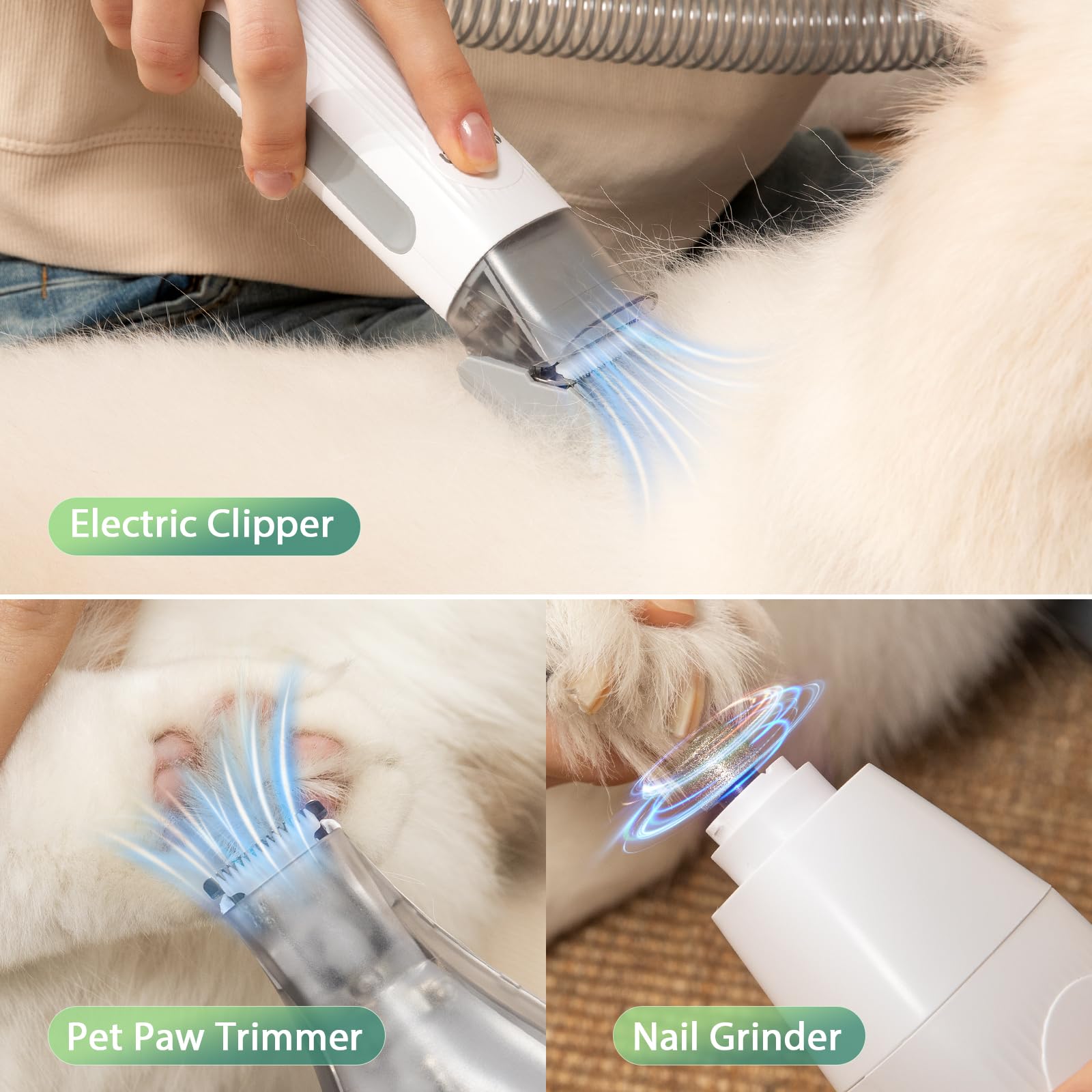 6-in-1 Dog Grooming Kit, Pet Grooming Vacuum for Shedding, Dog Hair Vacuum with Clipper Nail Trimmer Grinder, Pet Brush Groomer at Home, Low Noise Cats Hair Remover, 1.5L Dust Cup, Green