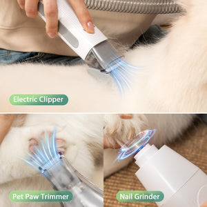 6-in-1 Dog Grooming Kit, Pet Grooming Vacuum for Shedding, Dog Hair Vacuum with Clipper Nail Trimmer Grinder, Pet Brush Groomer at Home, Low Noise Cats Hair Remover, 1.5L Dust Cup, Green