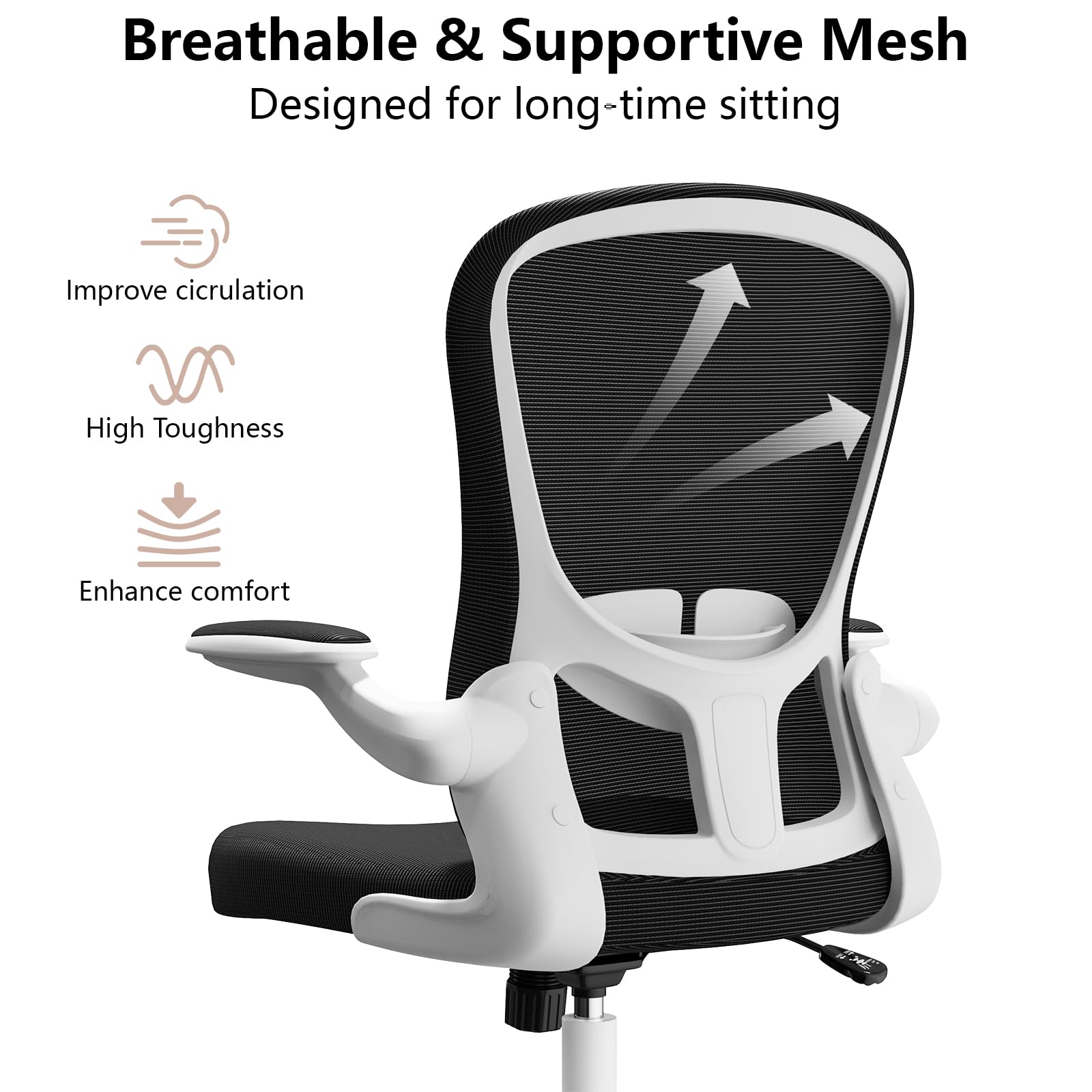 Ergonomic Office Chair, Comfort Swivel Home Office Task Chair, Breathable Mesh Desk Chair, Lumbar Support Computer Chair with Flip-up Arms and Adjustable Height