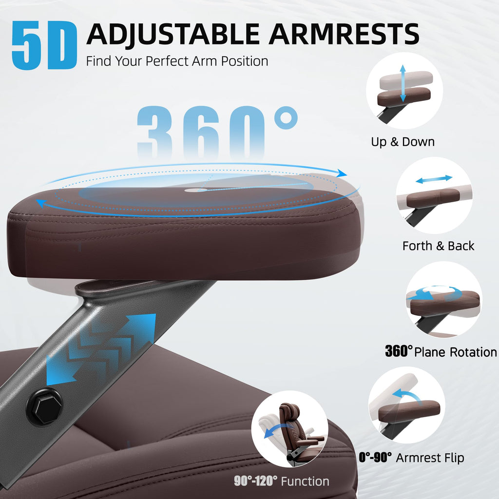 Office Desk Chair, Big and Tall Executive Office Computer Chair, Extra Wide 500LBS Heavy Duty Office Chair, High Back Ergonomic Office Gaming Chair with Adjustable Lumbar Support & 5D Flip Arms