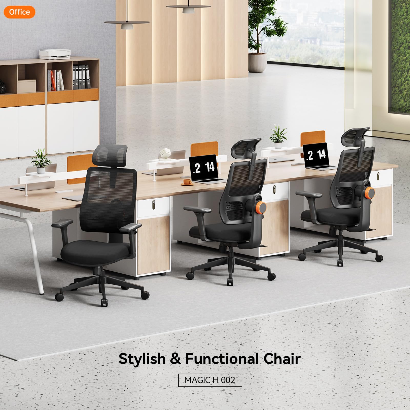 Ergonomic Office Chair with Adaptive Lumbar Support- High Back Desk Chair with Adjustable Headrest, 3D Armrest, Adjustable Seat Depth & Height, Home Office