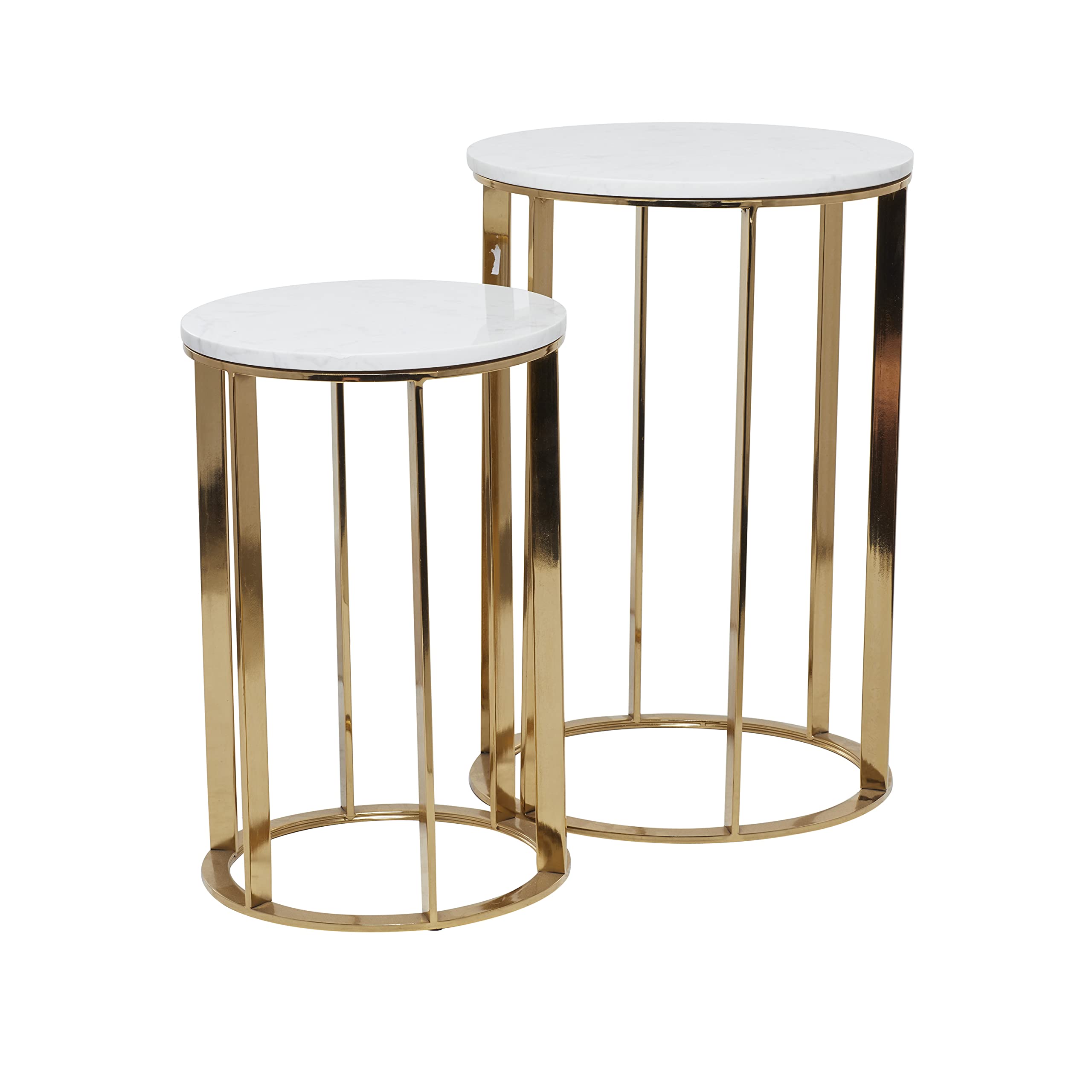 Metal Side End Accent Table End Table with Marble Top, Set of 2 Side Table 24", 20"H, Gold