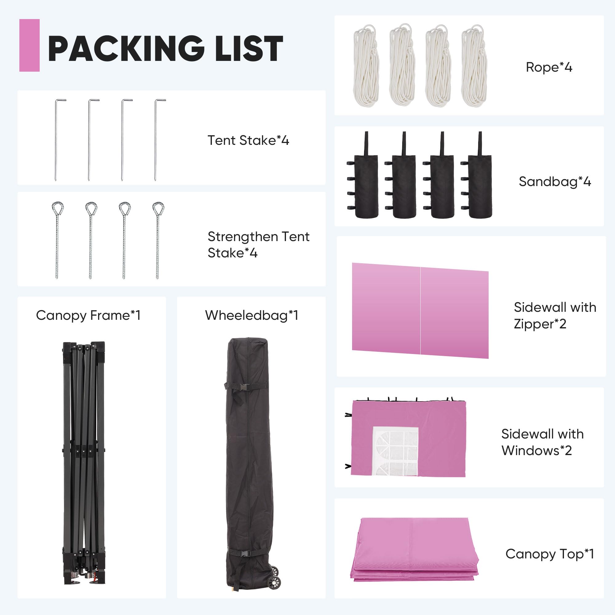 12x12 Pop Up Canopy Tent with 4 Sidewalls, Easy Set up with One Push Lift Gazebo with Wheel Bag and4 Sandbags,Carpas for Events, Parties,Camping, Pink.