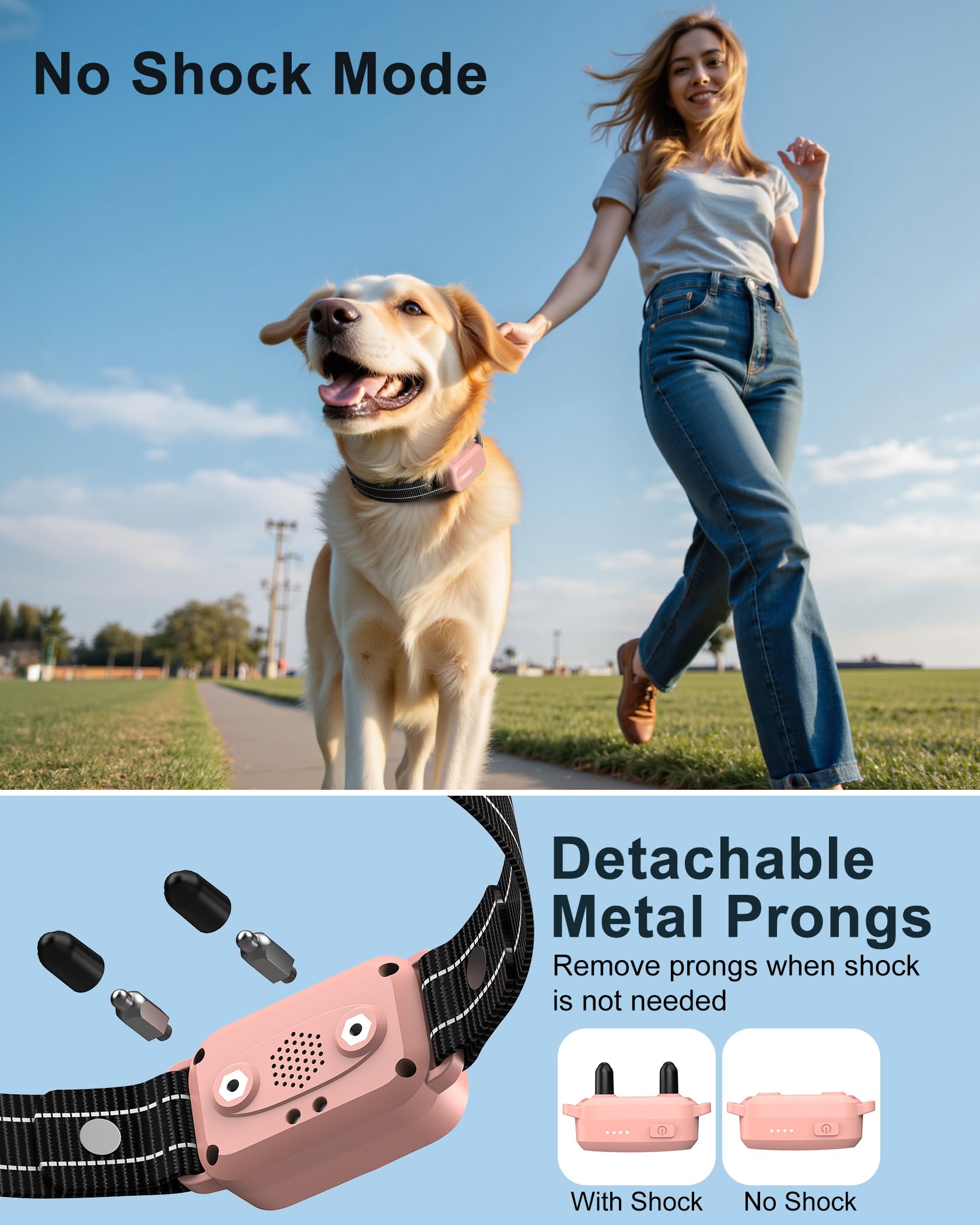 Dog Shock Collar - 4500FT Dog Training Collar with Remote, IPX8 Waterproof Electric Dog Collar with 4 Training Modes, Security Lock, Rechargeable eCollar for 10-120lbs Dogs(Pink)