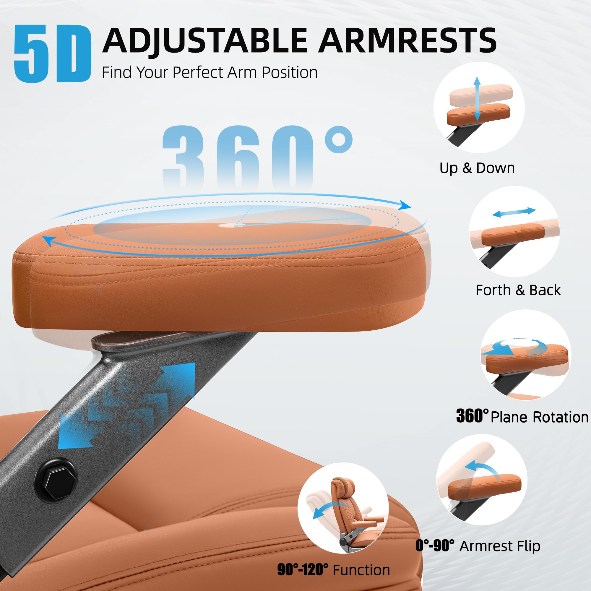 Office Chair, 5D Flip Arm Ergonomic Desk Chair with Adjustable Lumbar Support for Back Pain, Extra Wide 500LBS Comfy Big and Tall Office Chair, Executive Leather Computer Game Chair for Heavy People