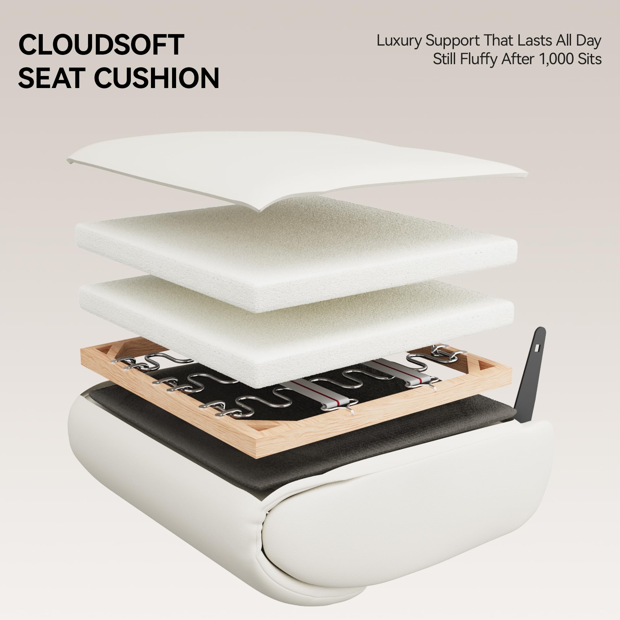 Reclining Office Chair with Adjustable Headrest and Footrest, 170° Ergonomic Comfortable Office Chair Zero Gravity, Leather Executive Home Office Desk Chair (Cream)