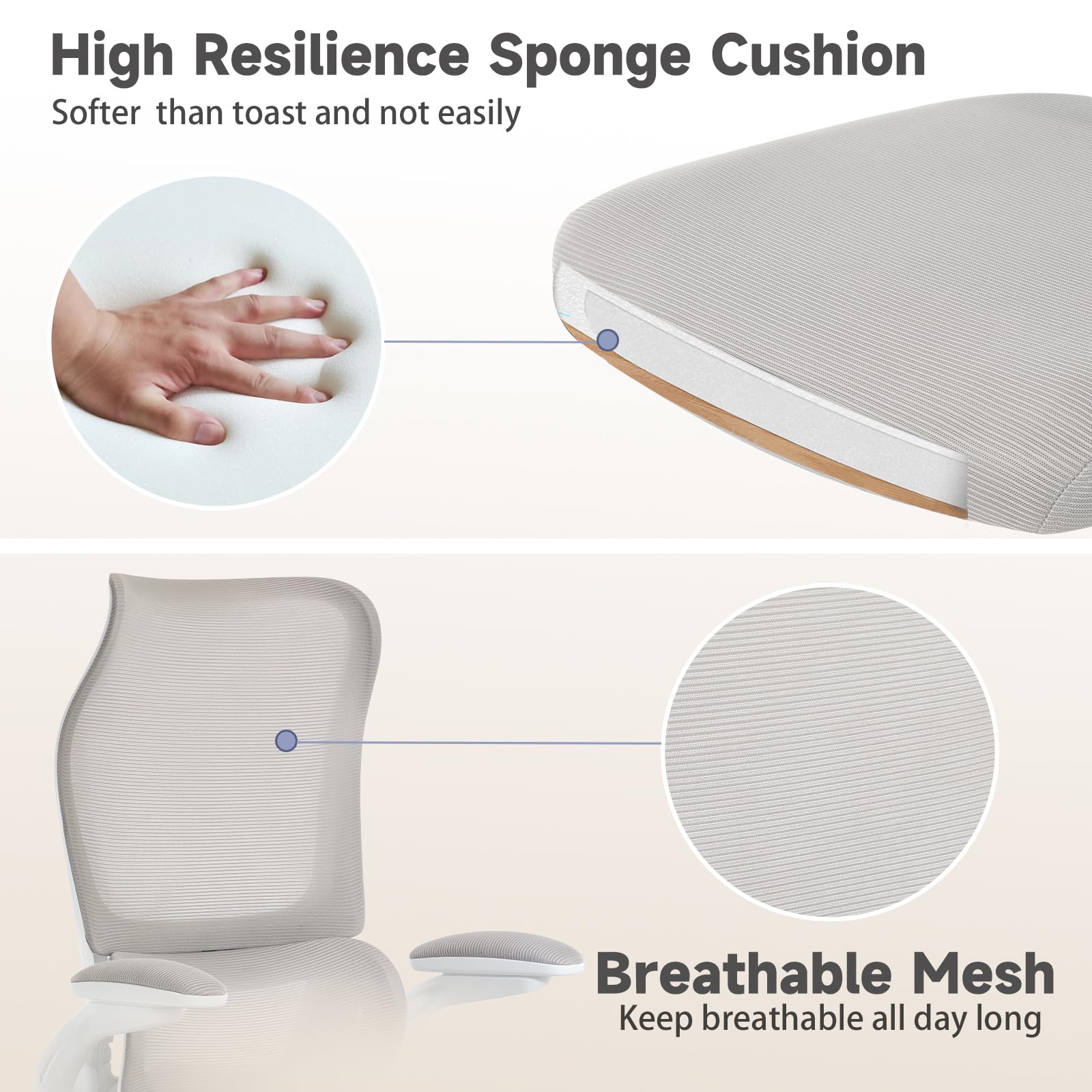 Ergonomic Office Chair with Adjustable Lumbar Support, Mesh Back, Flip-Up Arms, Rocking Mode with Tension Control, 300 lbs Weight Capacity, Black and White (White)