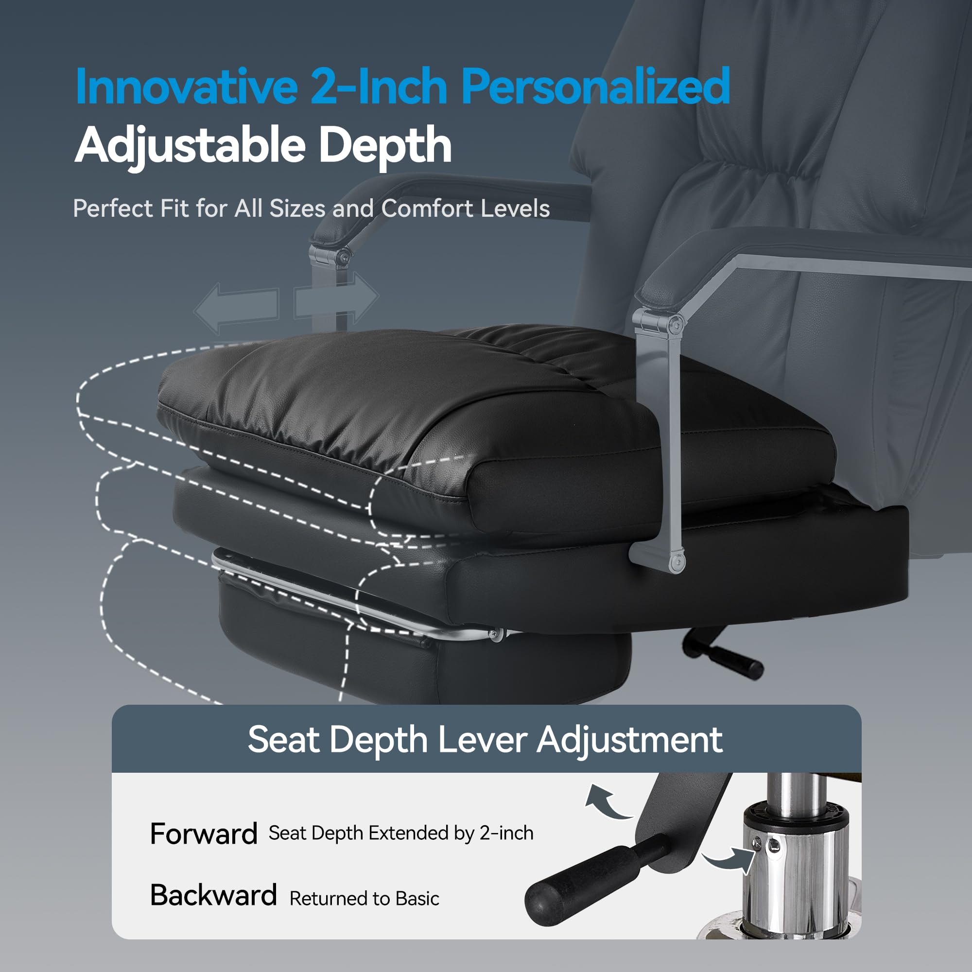 160° Reclining Office Chair with Footrest, 10" Thick Cloud Cushion Executive Desk Chair, Extra Wide Cross-Legged Ergonomic Chair for Big and Tall, Adjustable Seat Depth, Easy Assembly, Black