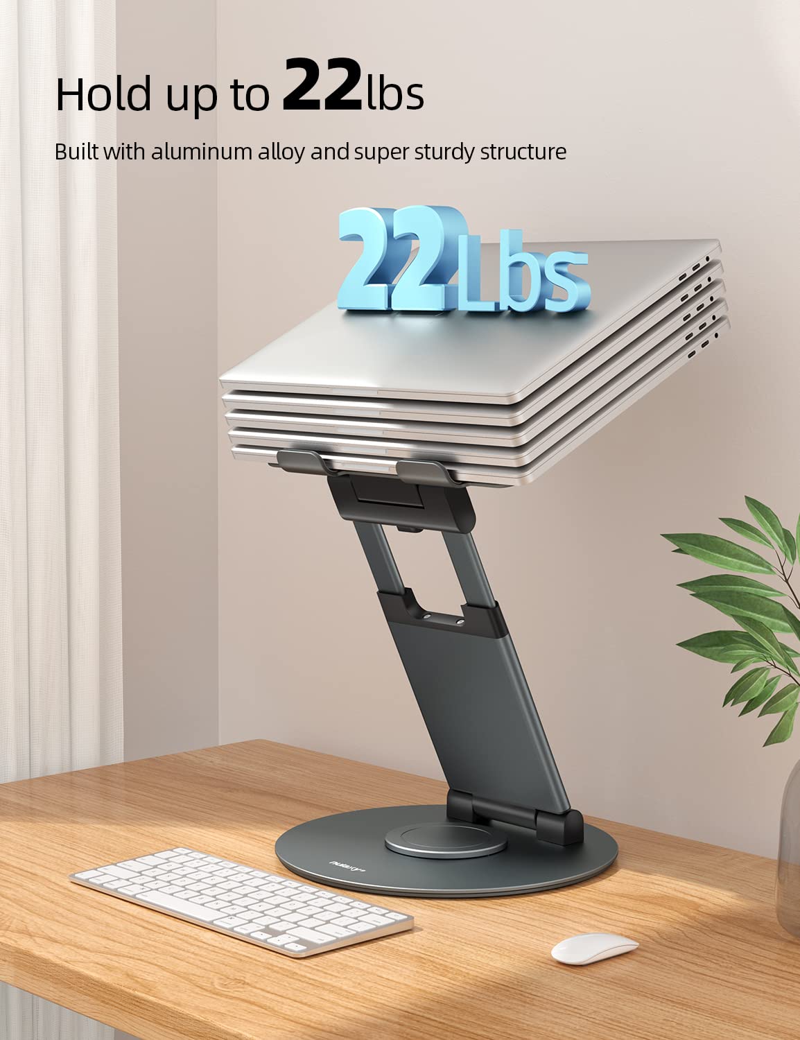 360 Rotating Laptop Stand for Desk Adjustable Height Swivel Pull Out Design Ergonomic Laptop Riser Standing Desk Converter Fits All 10-17" Laptops Computer MacBook, Gray