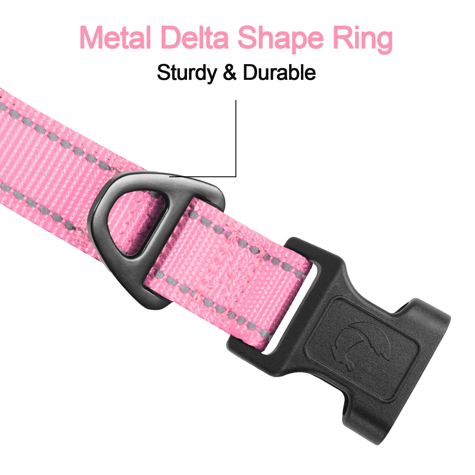Reflective Dog Collar, Soft Neoprene Padded, Metal D-Ring, Nylon Pet Collar Adjustable for Medium Dogs, Pink, M