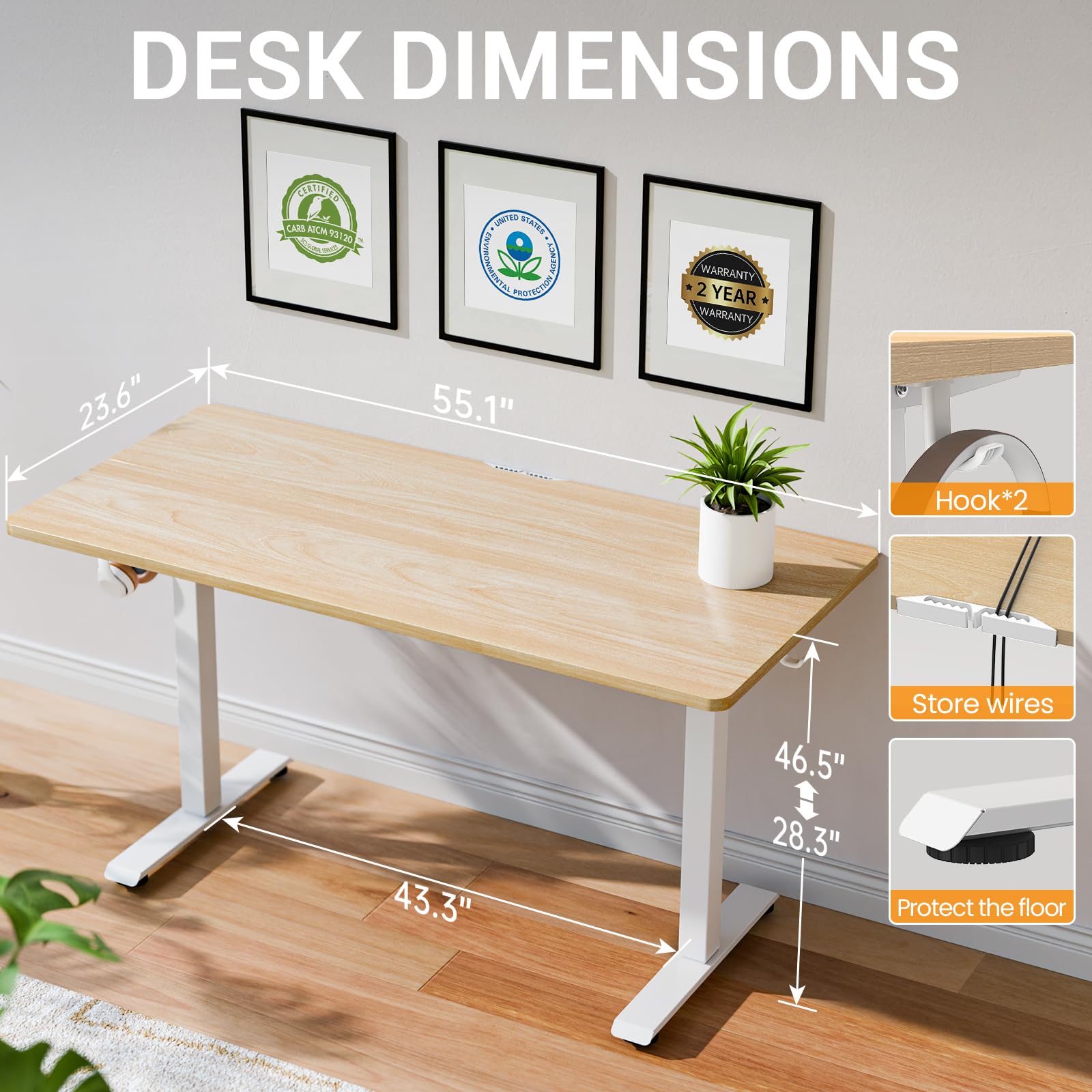 55 Inch Large Electric Standing Desk, 4 Memory Heights Adjustable,Sit to Stand Up, Work Home Office Computer Table for Study, Walking Pad, Writing, and Games, Wooden Desktop Desks, Nature Wood