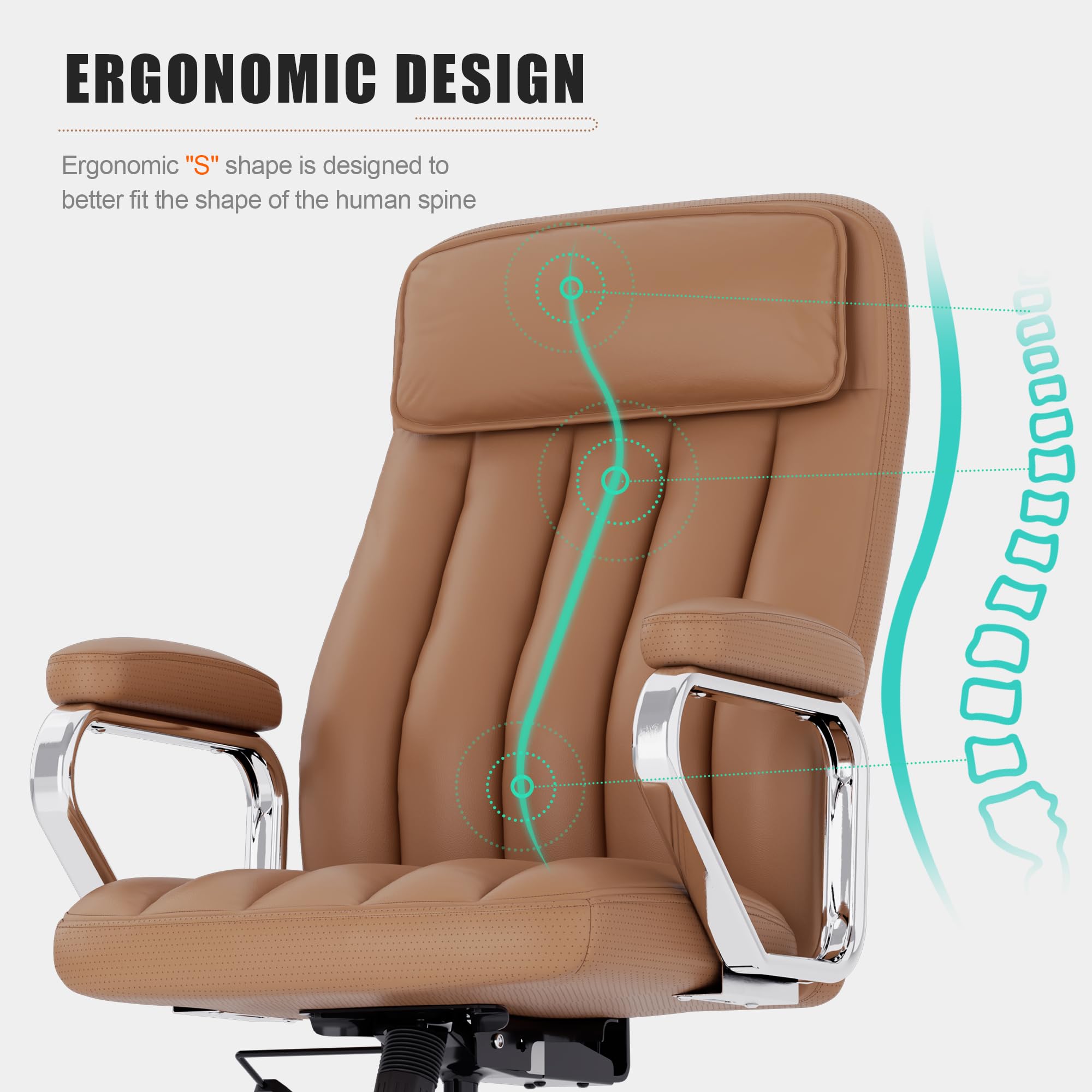 Okeysen Executive Office Chair, Modern Leather Chair with Headrest & Lumbar Support, High Back Ergonomic Chair with Padded Armrests & Seat, Height Adjustable Swivel Rolling Chair for Home Office.