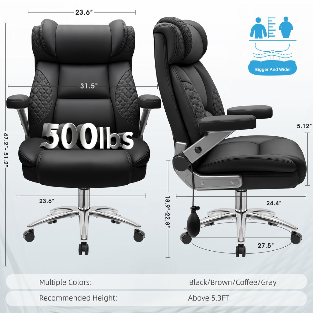 Office Chair Big and Tall, Desk Computer Chair for Heavy People, Oversized Executive Gaming Chair, Extra Wide 500LBS Ergonomic Comfy Office Chair with Adjustable Lumbar Support & 5D Flip Arms